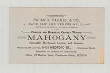 Palmer, Parker & Co. Foreign and Domestic Cabinet Woods, Perkins Collection 1850 to 1900 Advertising Cards
